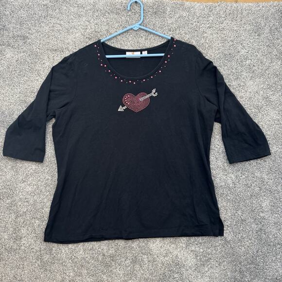 Quacker Factory Top XL Rhinestones Heart Retro Grandmacore Glam Valentines Day - Picture 1 of 10